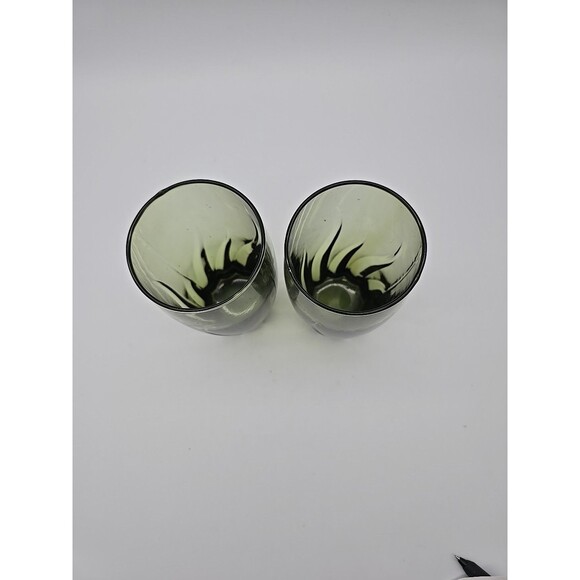 Vintange Anchor Hocking MCM Olive Green Starfire Swirl Central Park Set of 2 - Picture 3 of 7